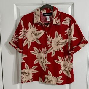 Vintage Sag Harbor Floral Silk Button Up Shirt Women size 14